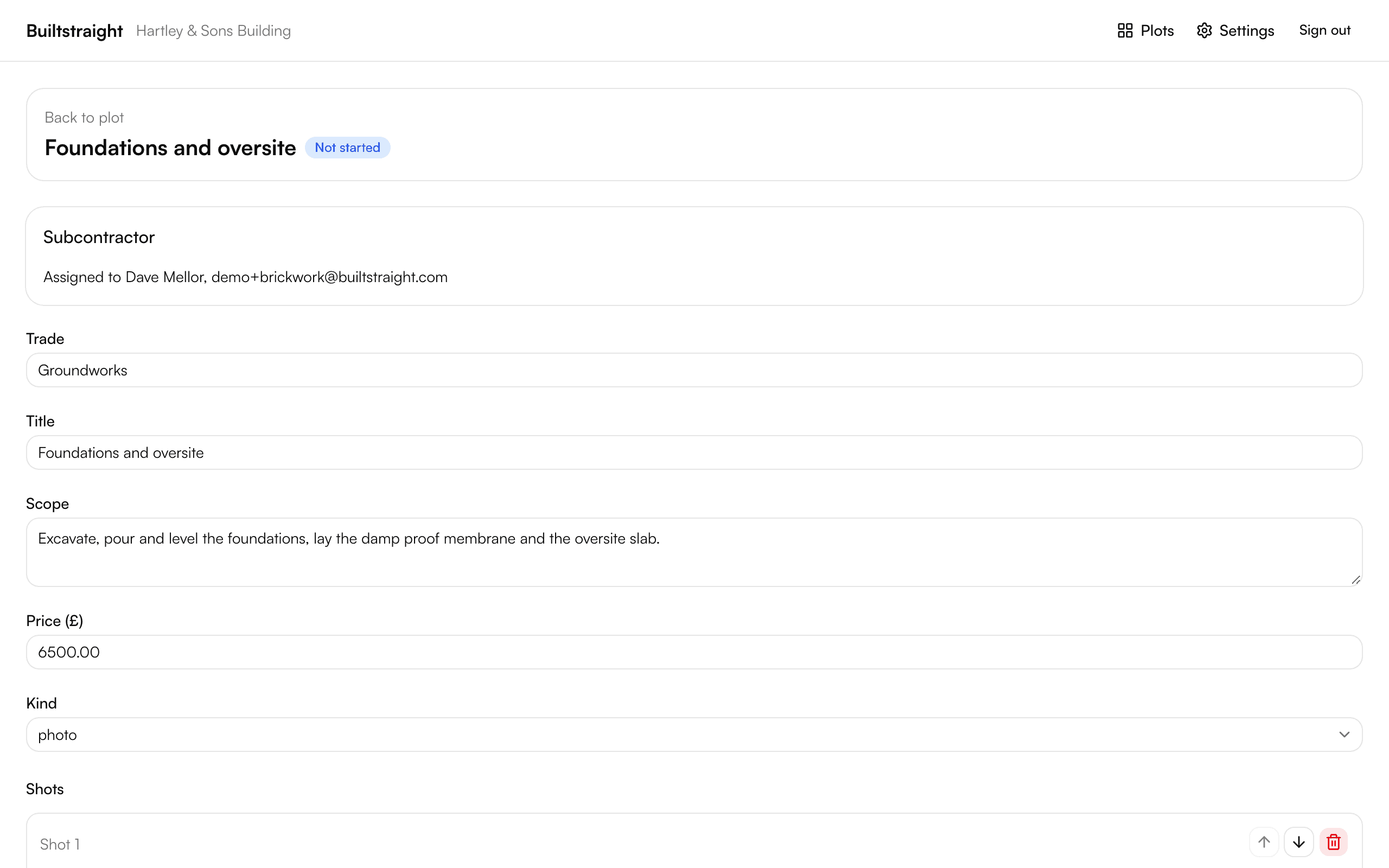 The stage editor open on Foundations and oversight, with its shot list and required documents